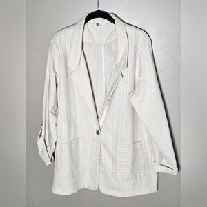 A K Casual Made In Brasil Quiet Luxury Linen Blend Pinstripe Blazer, Size 46